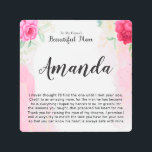 Custom Name Pink Rose Message for Fiancé's Mom Metal Print<br><div class="desc">Say 'I love you' to your future mother-in-law in a unique and meaningful way with our custom name pink rose message artwork. This stunning piece of design boasts a pink rose and a personalized text charm of your choice - her name, a special message, or a memorable date. This design...</div>