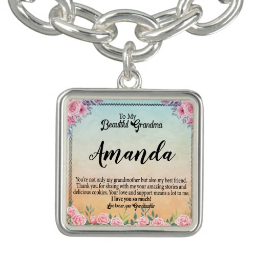 Custom Name Pink Rose Message for Grandma Bracelet