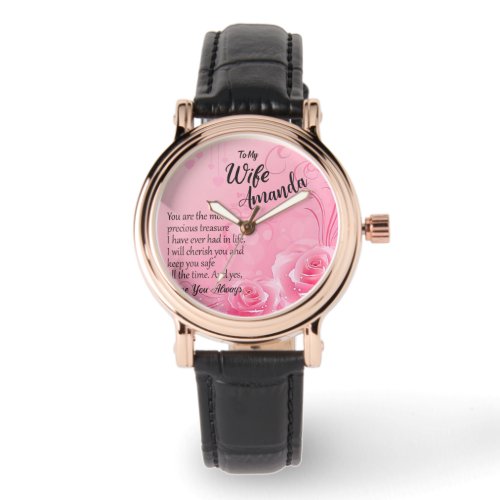 Custom Name Pink Rose Message for Wife Watch