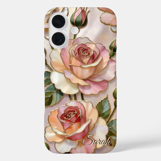 Custom Name Pink Rose Phone Case Elegant Floral (Back)