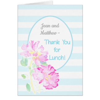 Custom Name Pink Roses Thank You for Lunch Cards