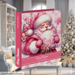 Custom Name Pink Santa Claus Christmas Planner 3 Ring Binder