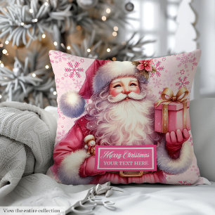 Custom Name Pink Santa Claus Pillow for Christmas
