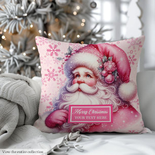 Custom Name Pink Santa Pillow for Christmas Gift