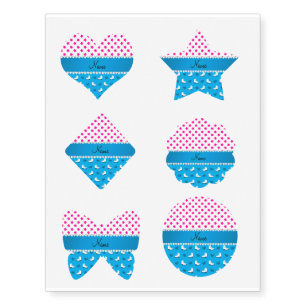 Custom name pink stars sky blue skates and hearts temporary tattoos