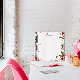 Custom Name Pink stripe and Red Floral  Dry Erase Board