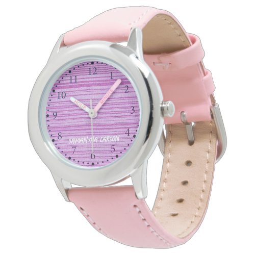 Custom name pink stripes textiled watch