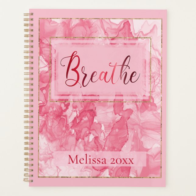 Custom Name Pink Swirl & Gold Trim Planner (Front)