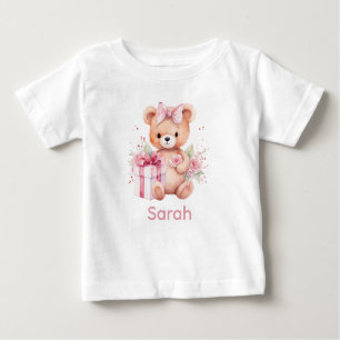 Custom Name Pink Teddy Bear Baby Shirt