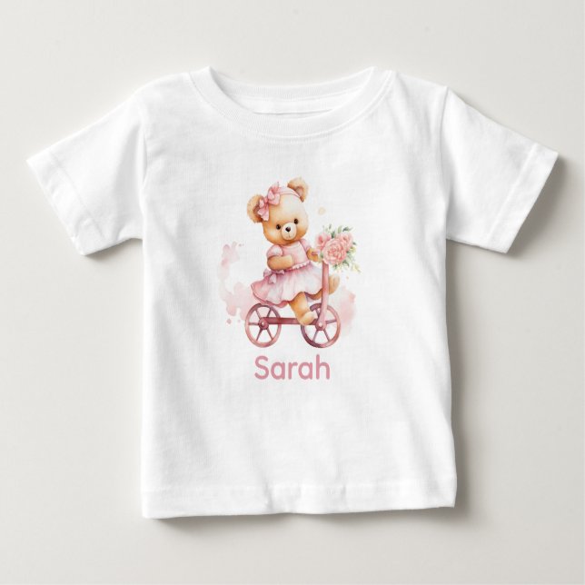 Custom Name Pink Teddy Bear Baby Shirt (Front)