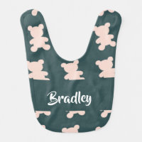 Custom name pink teddy bear silhouette baby bib