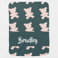 Custom name pink teddy bear silhouette baby blanket