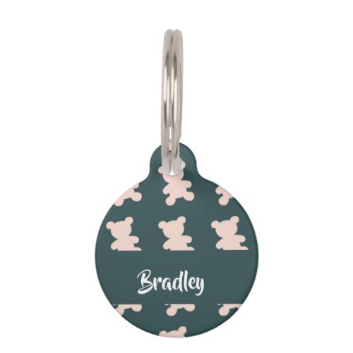 Custom name pink teddy bear silhouette pet ID tag