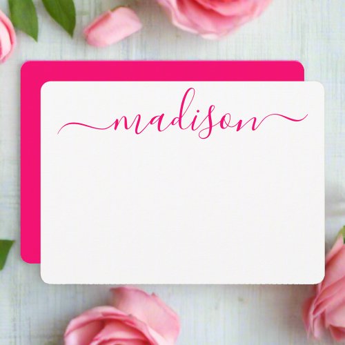 Custom Name Pink Typography Script Feminine Note Card