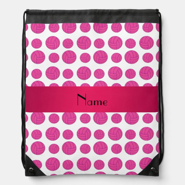 Custom name pink volleyball pattern drawstring bag (Front)