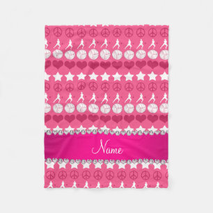Custom name pink volleyballs stars hearts peace fleece blanket