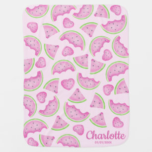 Custom Name Pink Watermelon Baby Girl Blanket