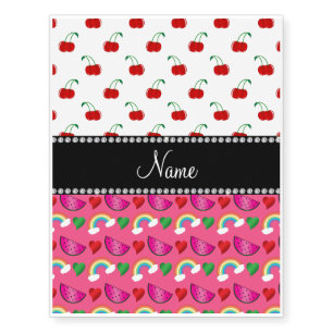 Custom name pink watermelons rainbows cherry temporary tattoos
