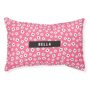 Custom Name Pink White Flower Pattern Pet Bed