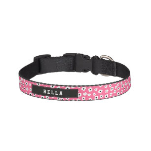 Custom Name Pink White Flower Pattern Pet Collar
