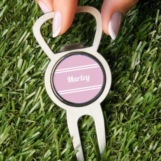 Custom Name Pink & White Modern Divot Tool (Custom Name Pink & White Modern Divot Tool)