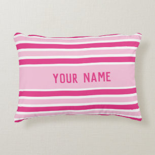 Custom Name Pink & White Stripes Accent Pillow