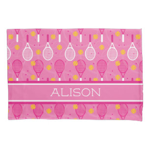 Custom name Pink & white tennis racket pattern Pillow Case