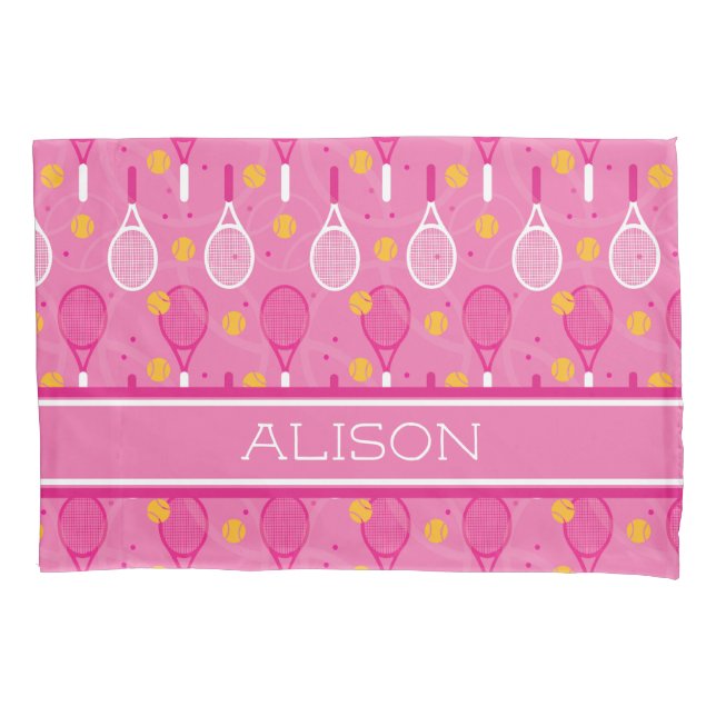 Custom name Pink & white tennis racket pattern  Pillow Case (Front)