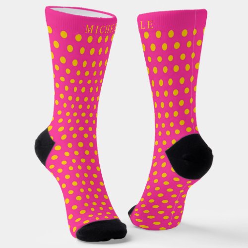 Custom Name Pink Yellow Pastel Polka Dot Socks