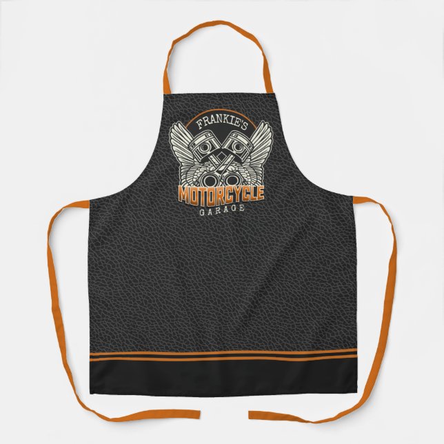 Custom NAME Pistons Wings Motorcycle Biker Garage Apron (Front)