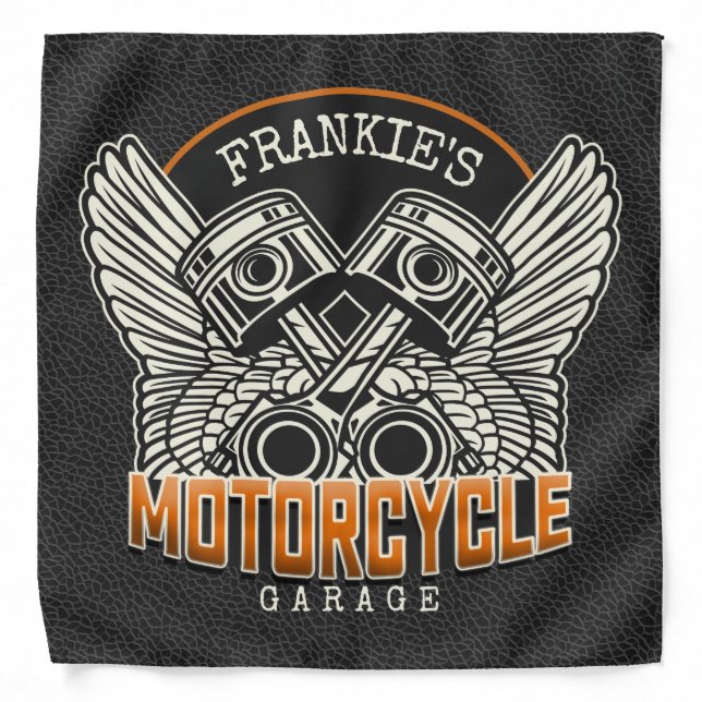 Custom NAME Pistons Wings Motorcycle Biker Garage Bandana (Front)