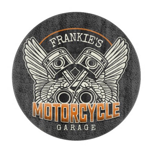 Custom NAME Pistons Wings Motorcycle Biker Garage Cutting Board