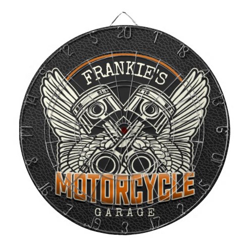 Custom NAME Pistons Wings Motorcycle Biker Garage Dart Board