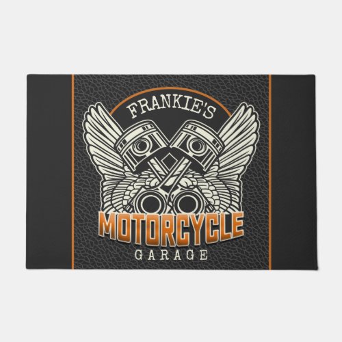 Custom NAME Pistons Wings Motorcycle Biker Garage Doormat