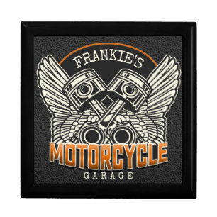 Custom NAME Pistons Wings Motorcycle Biker Garage Gift Box