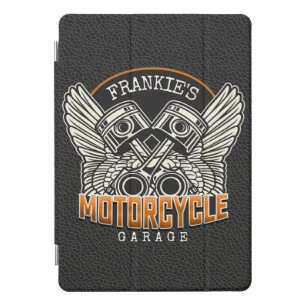 Custom NAME Pistons Wings Motorcycle Biker Garage iPad Pro Cover