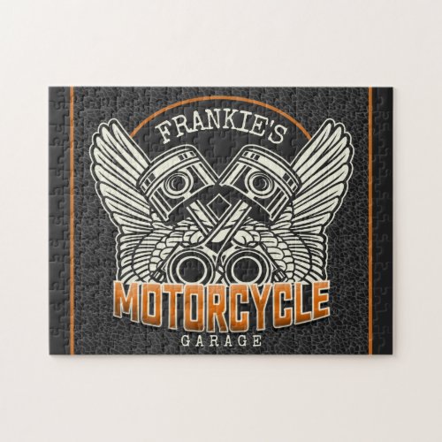 Custom NAME Pistons Wings Motorcycle Biker Garage Jigsaw Puzzle