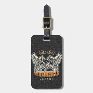 Custom NAME Pistons Wings Motorcycle Biker Garage Luggage Tag