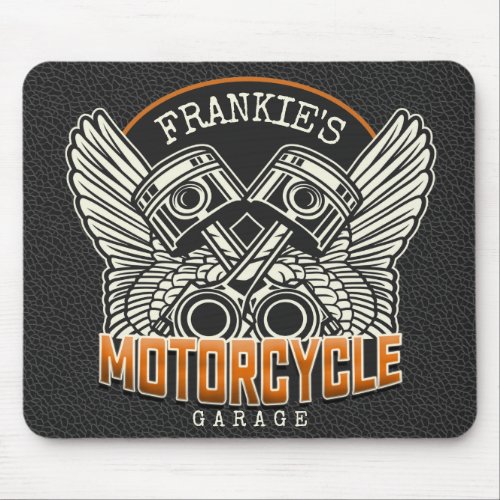 Custom NAME Pistons Wings Motorcycle Biker Garage Mouse Pad