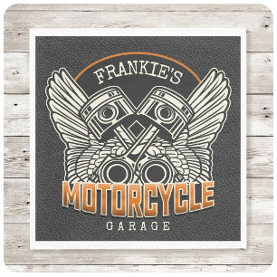 Custom NAME Pistons Wings Motorcycle Biker Garage Napkins