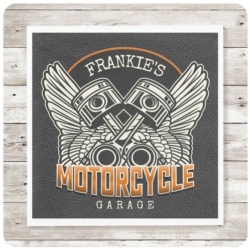Custom NAME Pistons Wings Motorcycle Biker Garage Napkins