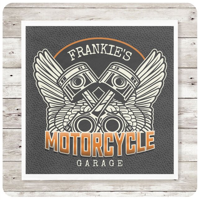 Custom NAME Pistons Wings Motorcycle Biker Garage Napkins (Creator Uploaded)