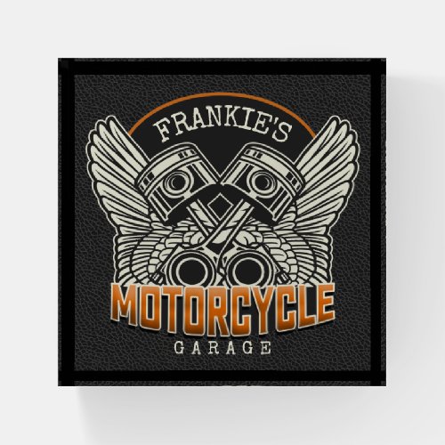 Custom NAME Pistons Wings Motorcycle Biker Garage Paperweight