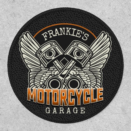 Custom NAME Pistons Wings Motorcycle Biker Garage Patch