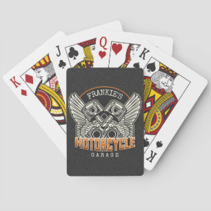 Custom NAME Pistons Wings Motorcycle Biker Garage Poker Cards