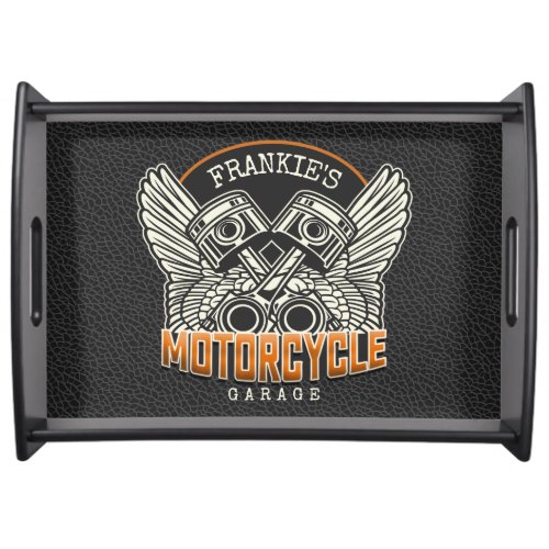 Custom NAME Pistons Wings Motorcycle Biker Garage Serving Tray