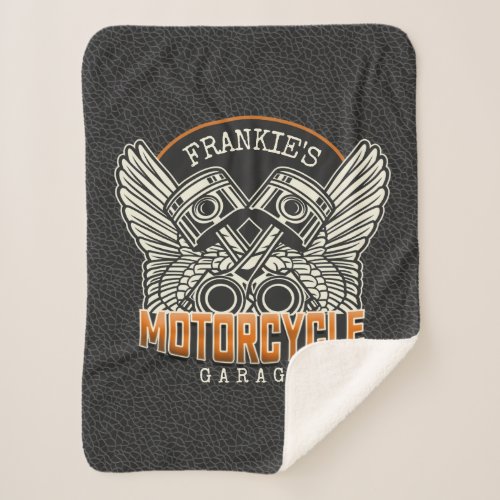 Custom NAME Pistons Wings Motorcycle Biker Garage Sherpa Blanket