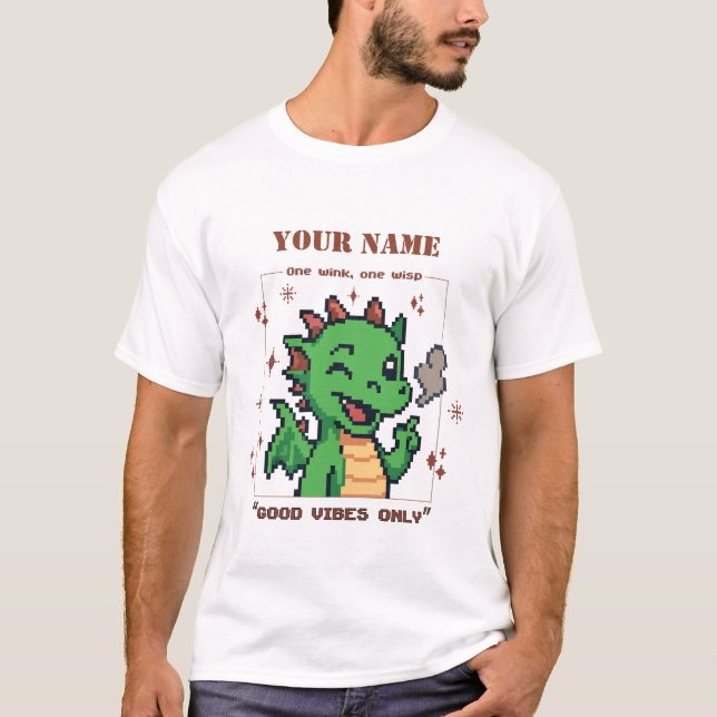 Custom Name Pixel Dragon Tee — Retro 8-Bit Cute T- (Front)