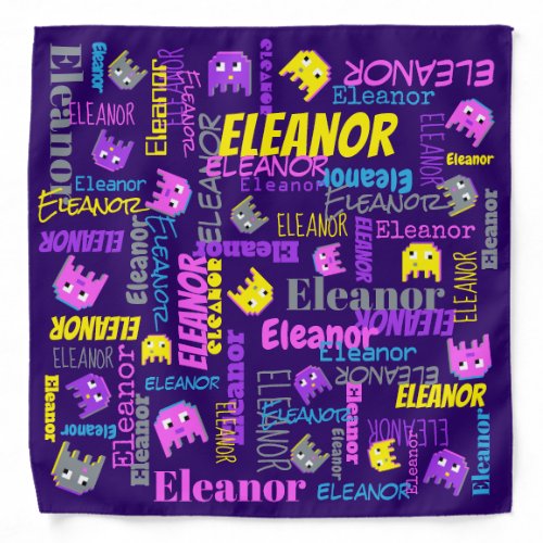 Custom name pixel gaming pink purple yellow girls bandana