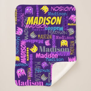 Custom name pixel gaming pink purple yellow girls sherpa blanket